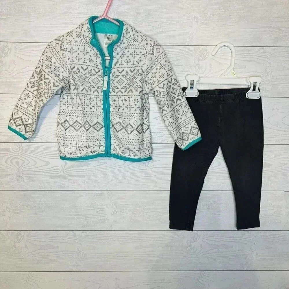 Carter’s fleece full zip jacket/Gymboree leggings toddler girls' Size 18-24